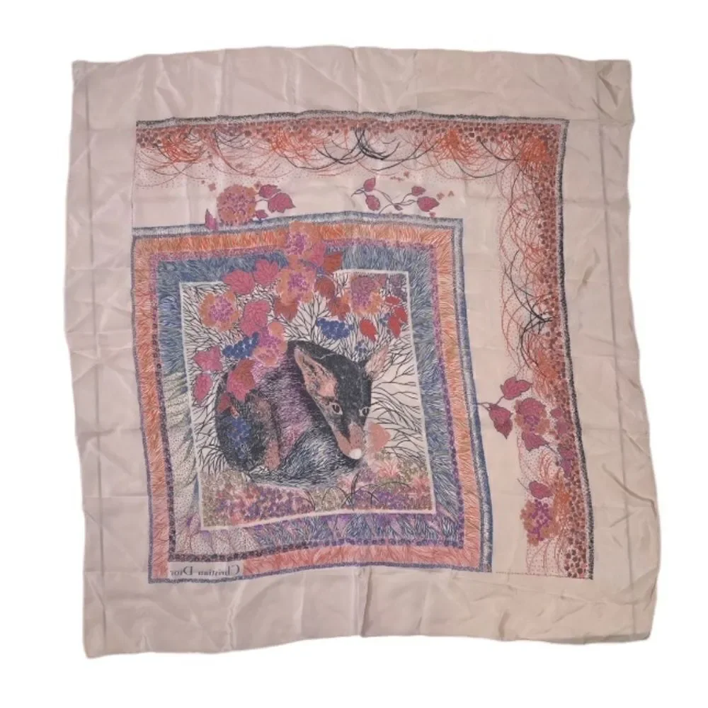CHRISTIAN DIOR Silk Scarf Printed Pattern Pink Floral Vintage